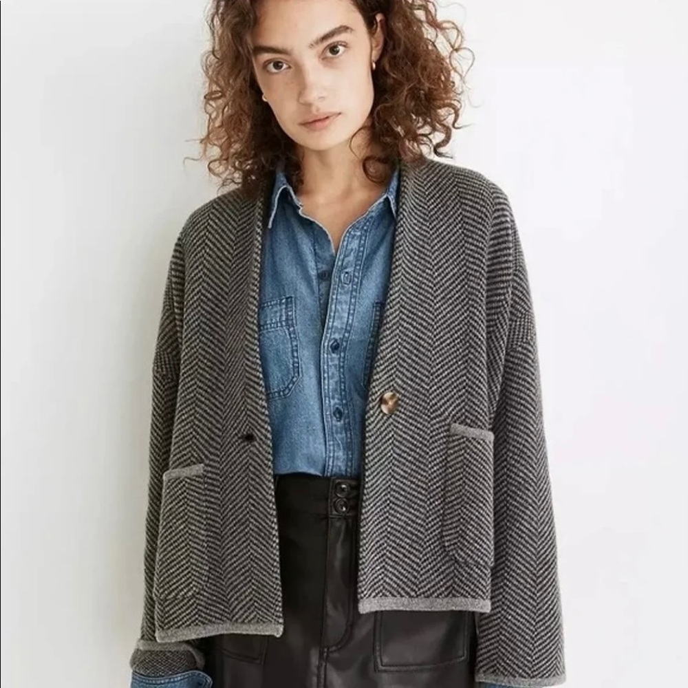 Madewell heringbone merino wool cardigan